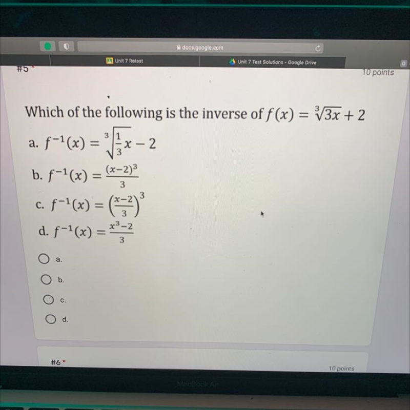 HURRY ASAP PLEASE Which of the following is the inverse-example-1