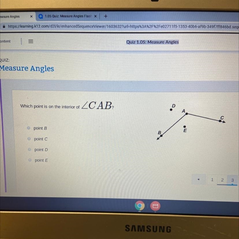 Which point is on the interior of ДСАВ, point B point C point D point E-example-1