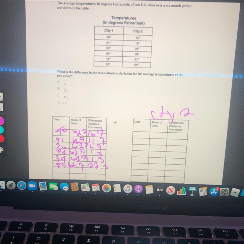 What is the difference in the mean absolute deviation for the average temperatures-example-1