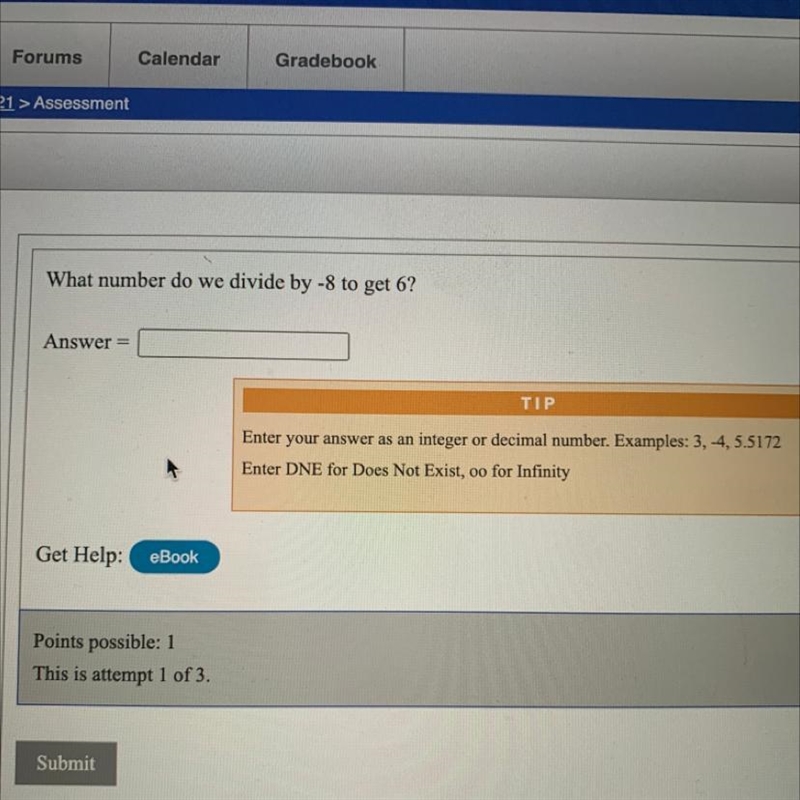 What number do we divide by -8 to get 6?-example-1