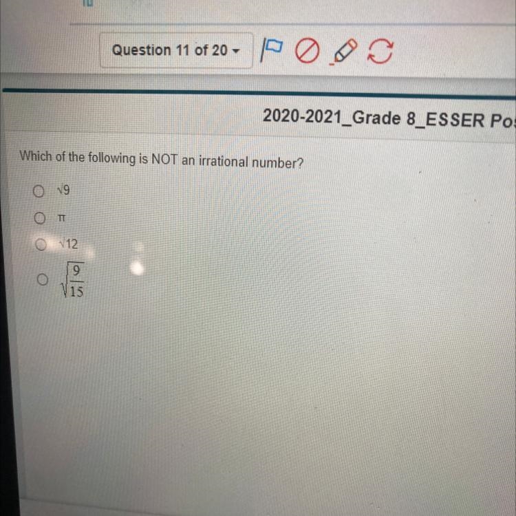 Which of the following is NOT an irrational number?-example-1