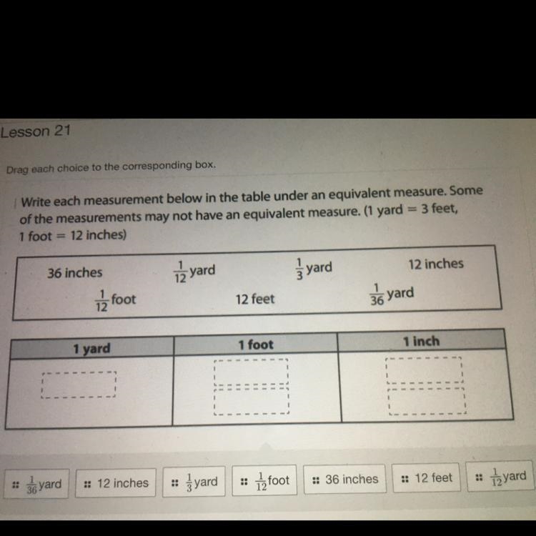 Write each measurement below in the table under an equivalent measure. Some of the-example-1