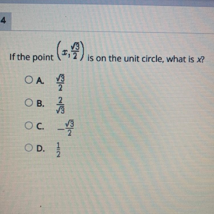 If the point is on the unit circle, what is x?-example-1