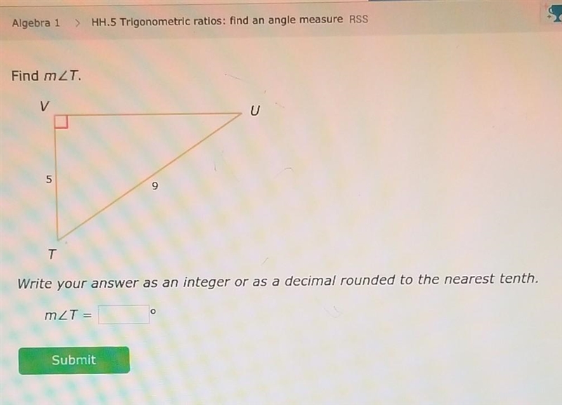 Trigonometric ratio: find an angle measure​-example-1