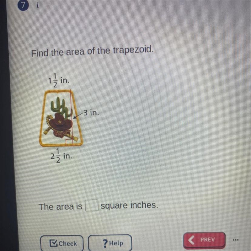 (Please help) Find the area of the trapezoid. 12 in. 3 in. in. The area is square-example-1