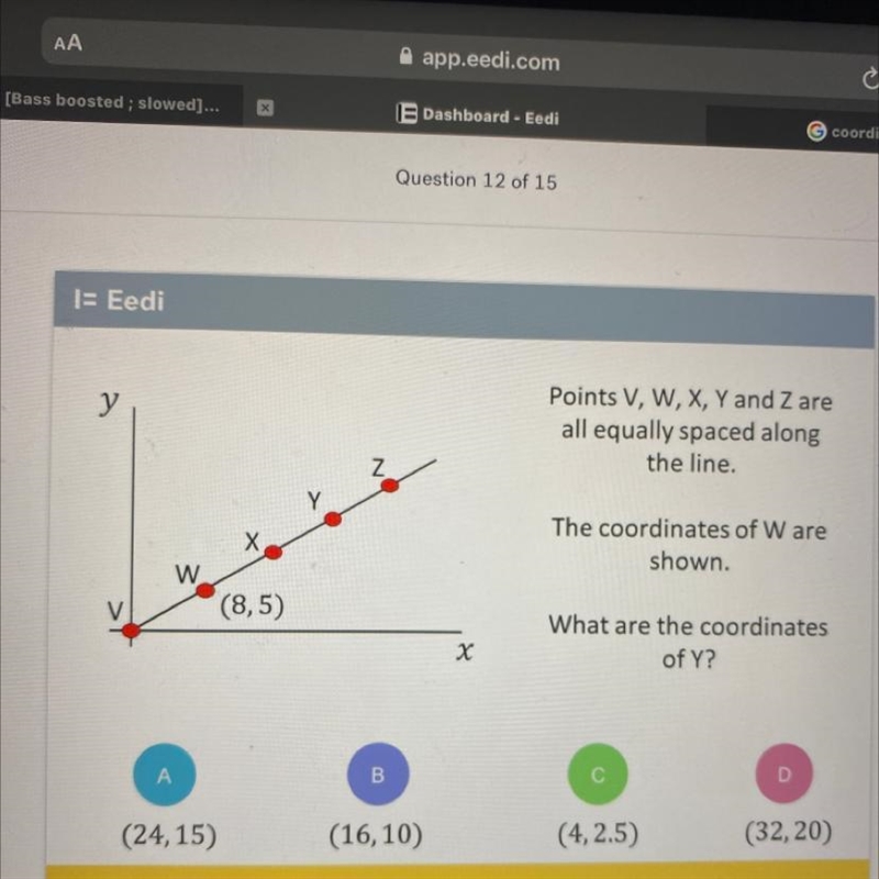 Y Points V, W, X, Y and Z are all equally spaced along the line. z X The coordinates-example-1