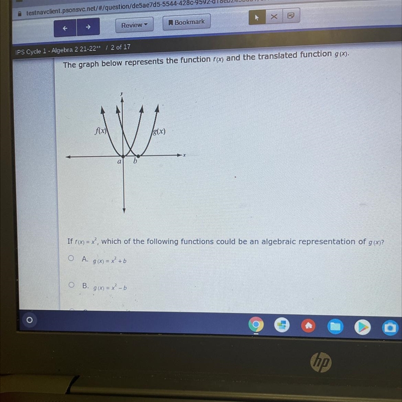 The graph below represents the function f(x) and the translated function g(x). AVA-example-1