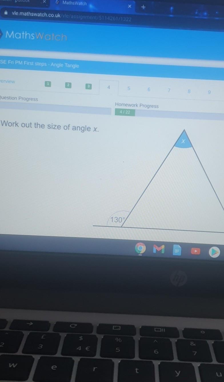 Work out the size if angle x 130 degrees and 96 degrees​-example-1