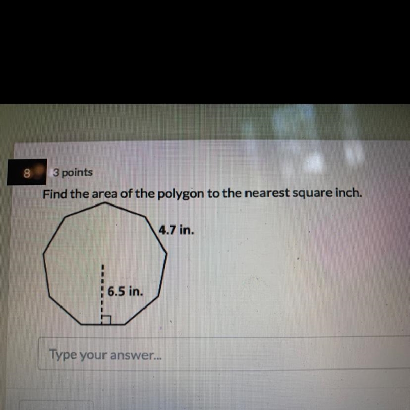 Find the area of the polygon to the nearest square inch.-example-1