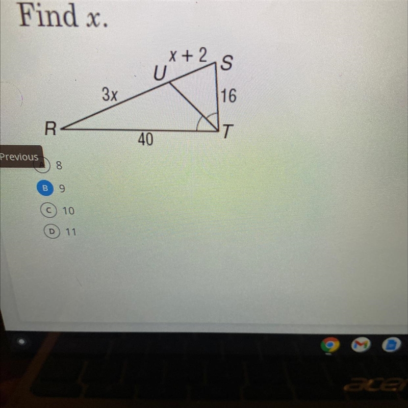 Find x. Multiple choice. 8, 9, 10, 11-example-1