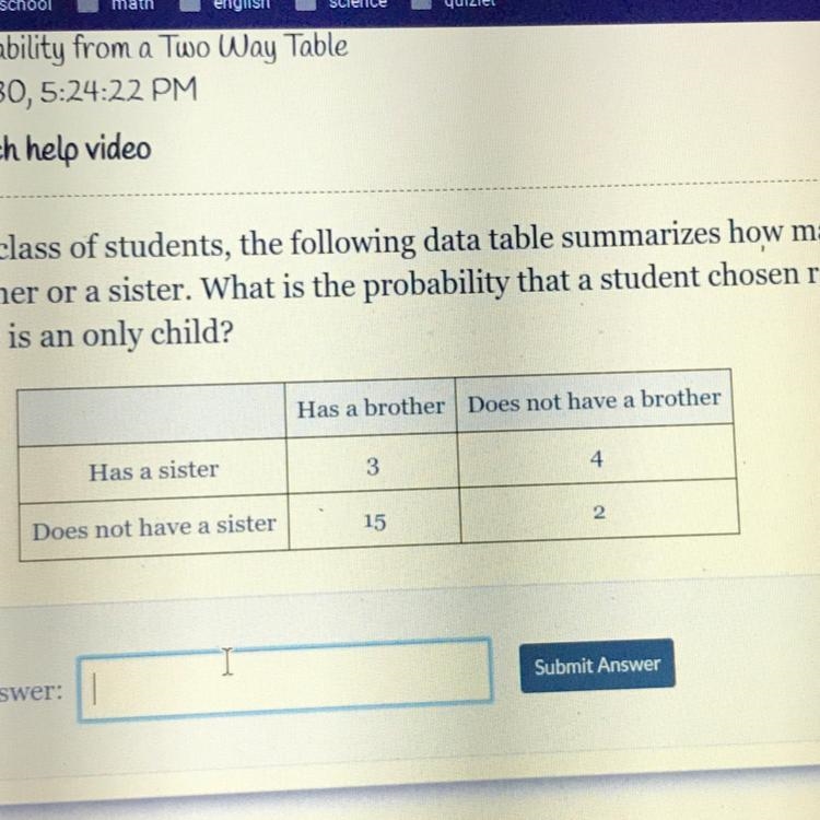 In a class of students, the following data table summarizes how many students have-example-1