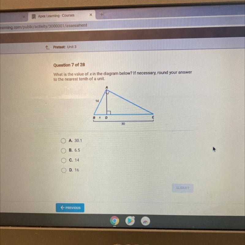 What is the value of x in the diagram below? If necessary, round your answer to the-example-1