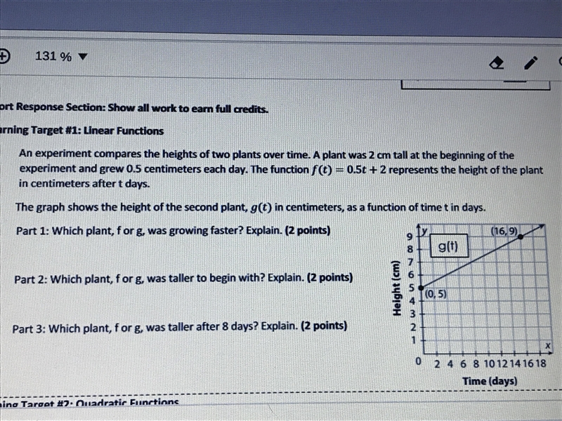 An experiment compares the heights of two plants over time. a plant was 2 cm tall-example-1