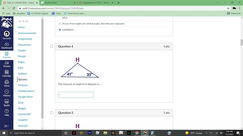 The measure of angle H in degrees is?-example-1