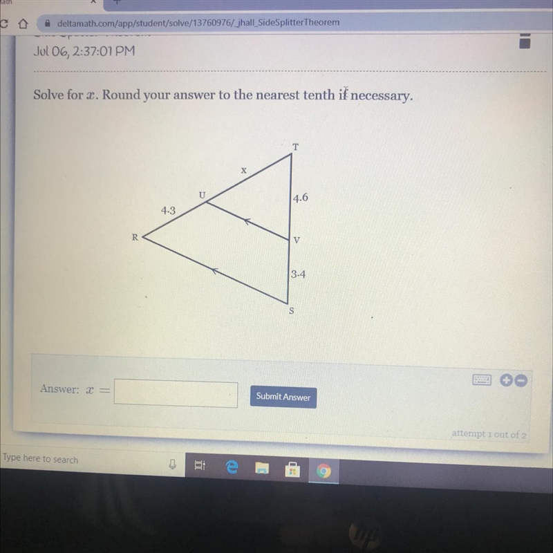 Solve for x. Round your answer to the nearest tenth if necessary. Please look at the-example-1