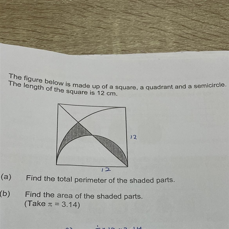 the figure below is made up of a square, a quadrant and a semicircle. the length of-example-1