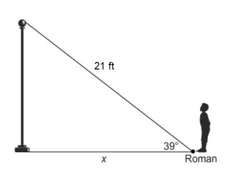 Roman stands across from a flag pole. What is the distance from Roman's feet to the-example-1