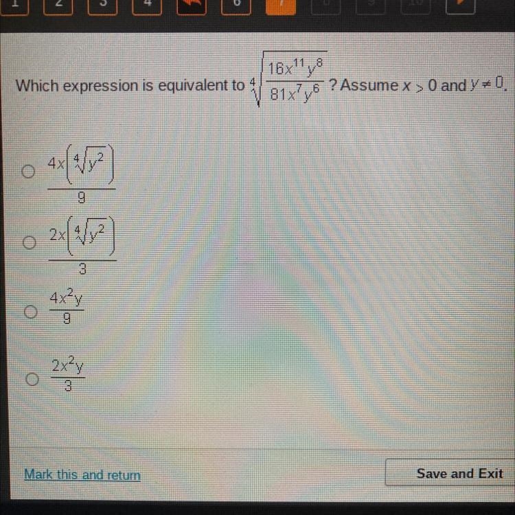 Which expression is equivalent to ? Assume x 0 and .-example-1