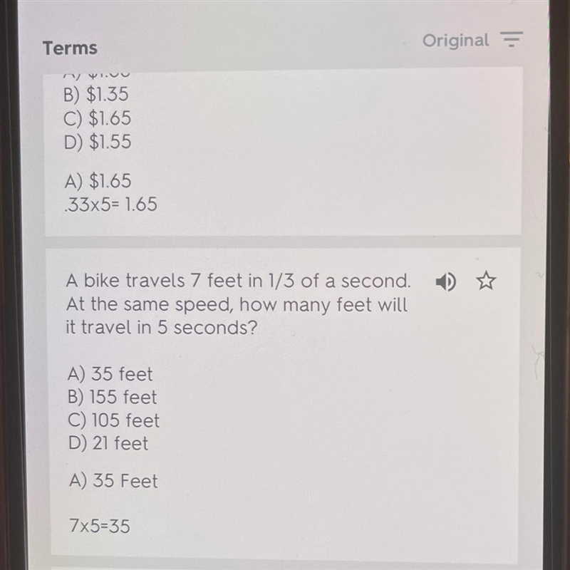 A bike travels 7 feet in 1/3 of a second At the same speed, how many feet will it-example-1