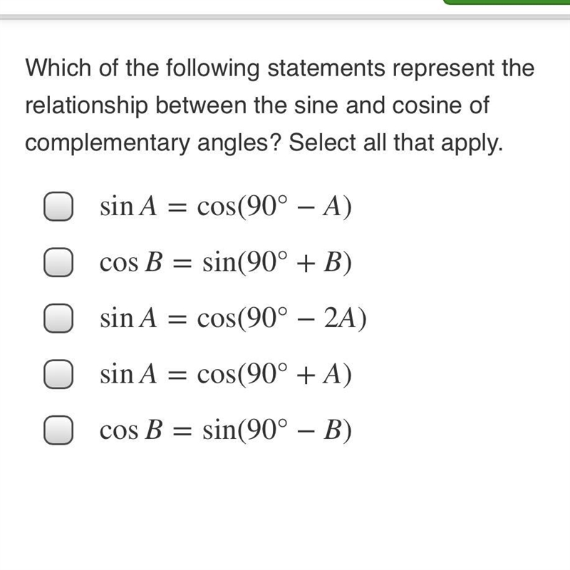 Which of the following statements represent the relationship between the sine and-example-1