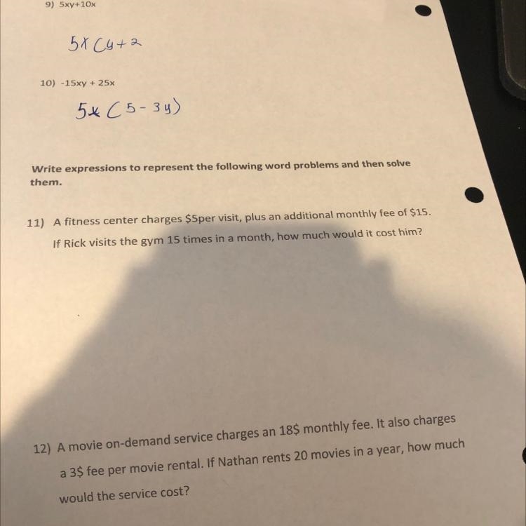 11) A fitness center charges $5per visit, plus an additional monthly fee of $15. If-example-1