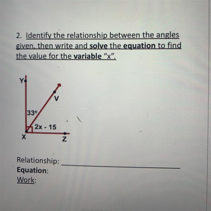 2. Identify the relationship between the angles given, then write and solve the equation-example-1