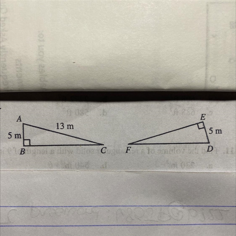 In the figure, triangles ABC and DEF are congruent. Find the measure of DF. a. 13m-example-1