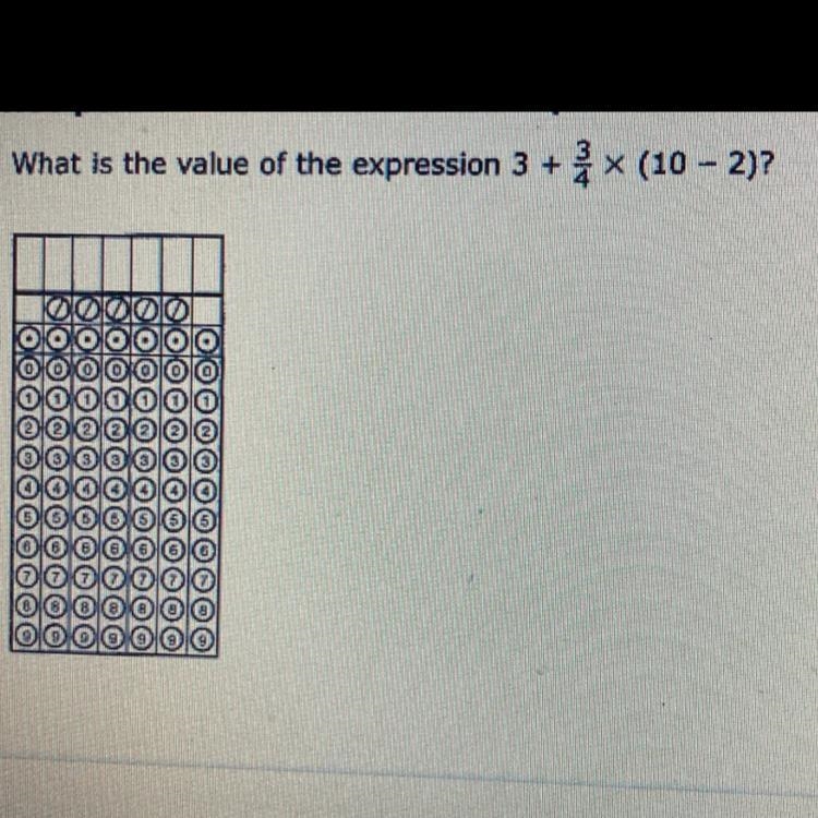 1. What is the value of the expression 3 + 3/4 x (10 - 2)?-example-1