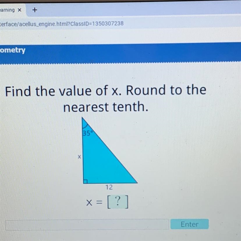 Us Find the value of x. Round to the nearest tenth. 35 X 12 x = [?] Enter-example-1