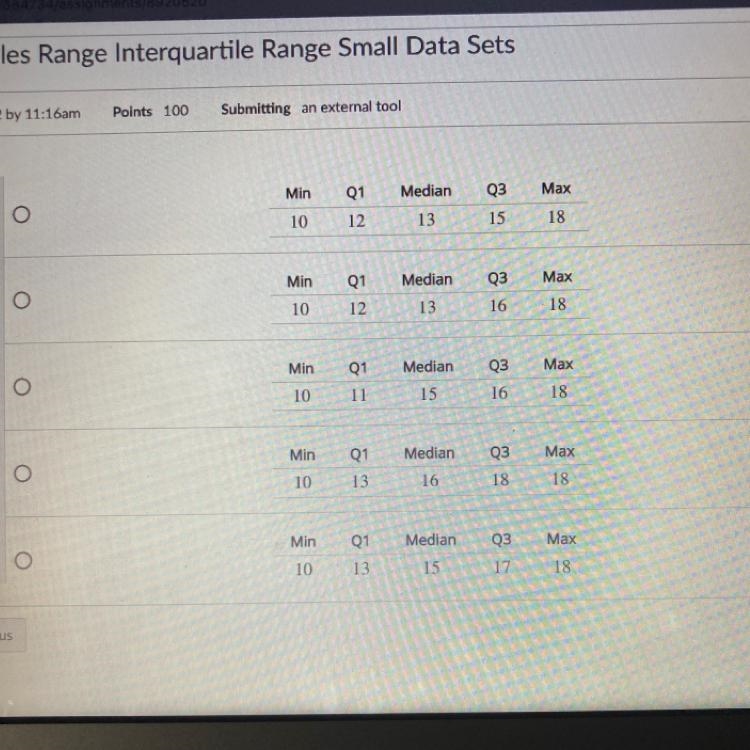 Given the following list of data, what is the five-number summary? 10, 12, 13, 13, 14, 16, 16, 18, 18, 18, 18-example-1