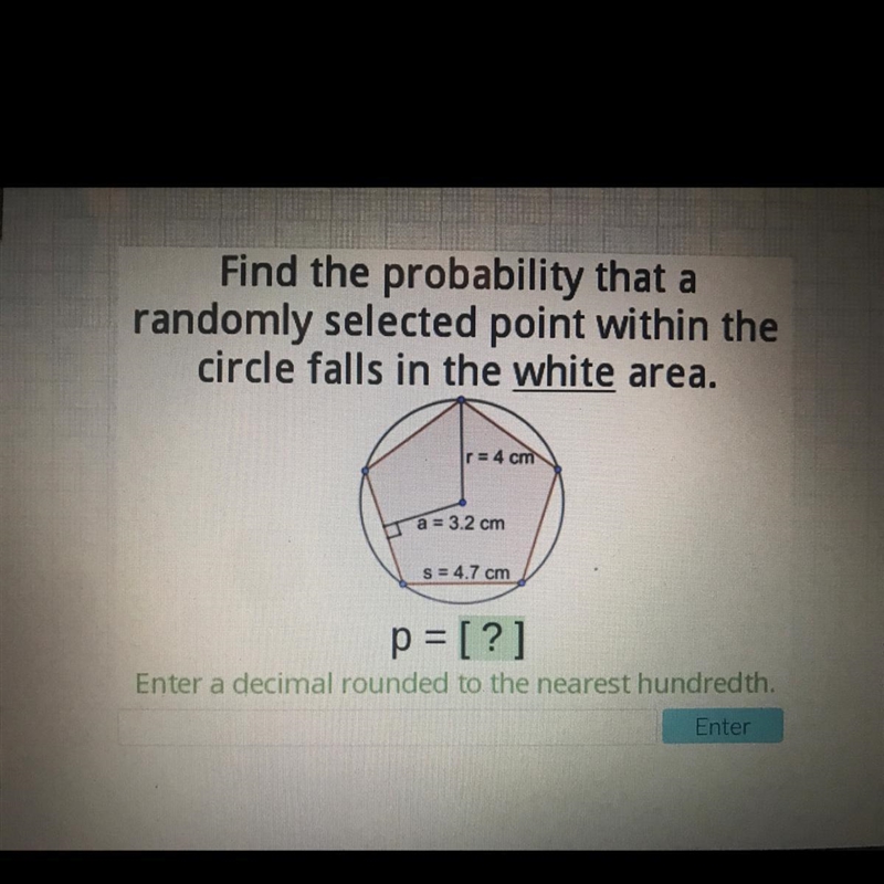 Find the probability that a randomly selected point within the circle falls in the-example-1