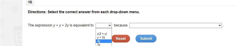 The expression y + y + 2y is equivalent to ?? because ??-example-1