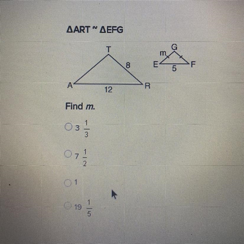 Find m. 3 1/3 7 1/2 1 19 1/5-example-1