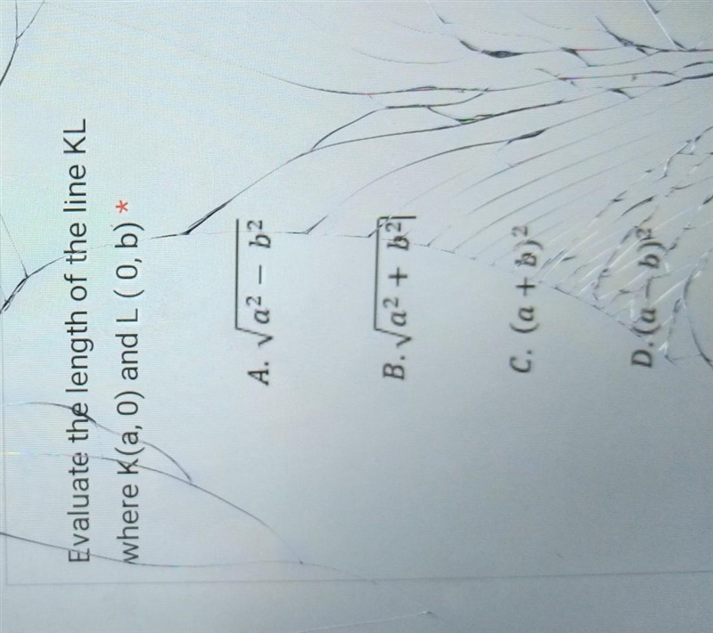 Evaluate the length of the line KL where K(a,0) and L ...​-example-1