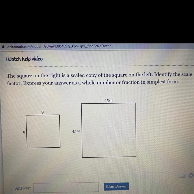 The square on the right is a scaled copy of the square on the left. Identify the scale-example-1