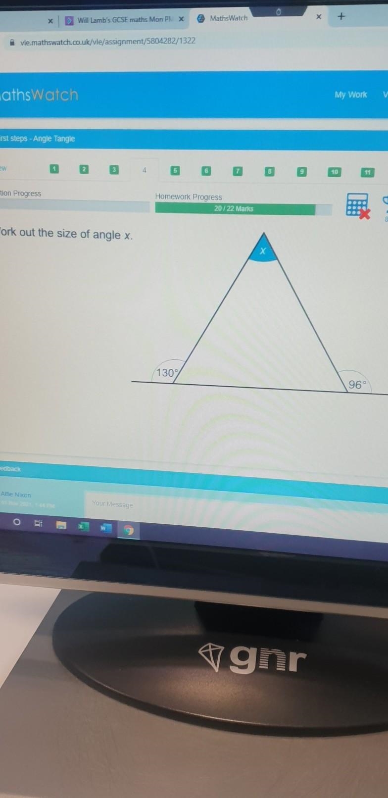 Work out the size of angle x 130 degrees 96 degrees​-example-1