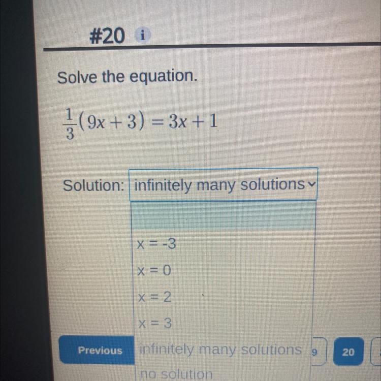 Solve the equation. 1/3 (9x + 3) = 3x + 1 Solution: Hurry before 3-example-1