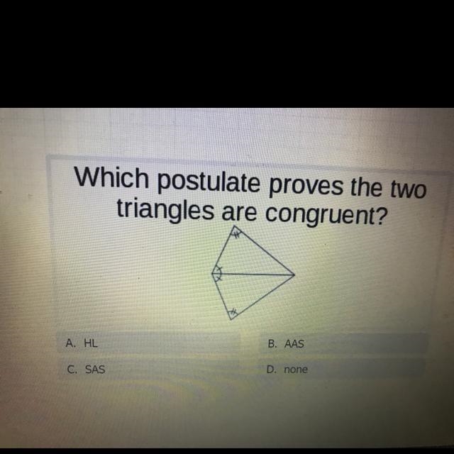 Which postulate proves the two triangles are congruent?-example-1