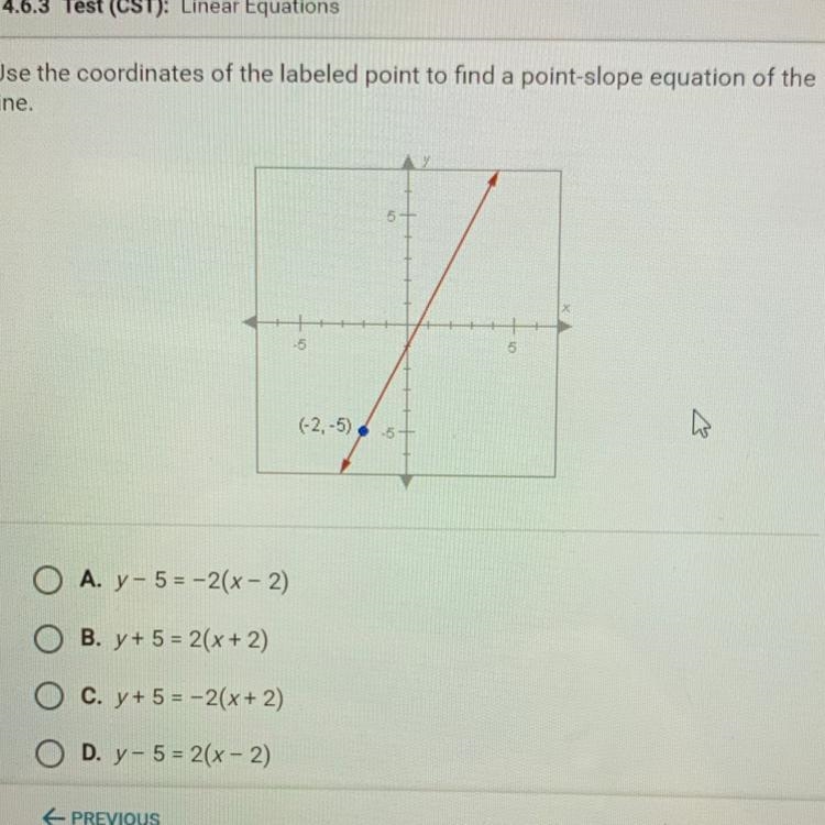 Use the coordinates of the labeled point to find a point-slope equation of the line-example-1