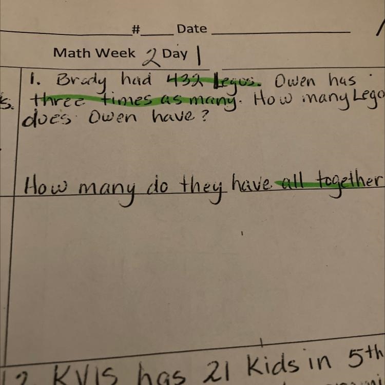 1. Brady had 432 Legos. Owen has three times as many. How many Legos does Owen have-example-1