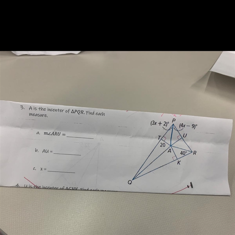 A is the in center of PQR. Find each measure PLEASE HELP ME-example-1