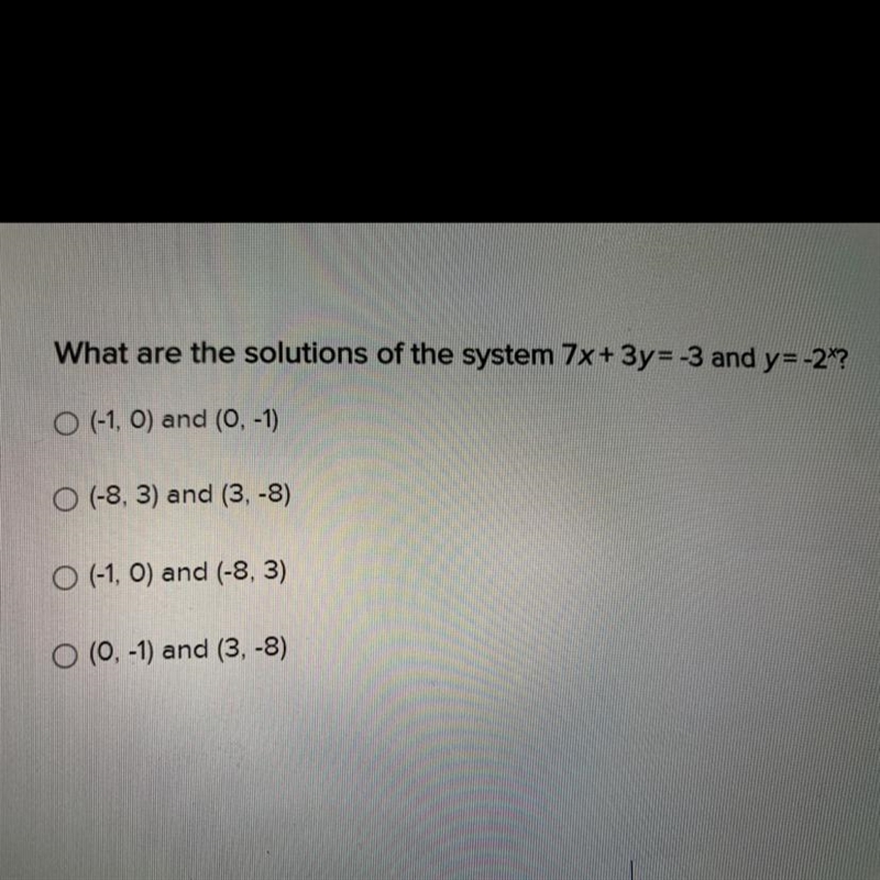 What are the solutions of the system 7x + 3y=-3 and y= -2*?-example-1