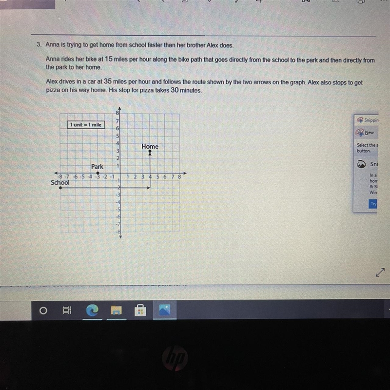 PLEASE HELP A. Anna's route is about 4 miles shorter than Alex's route, but he gets-example-1