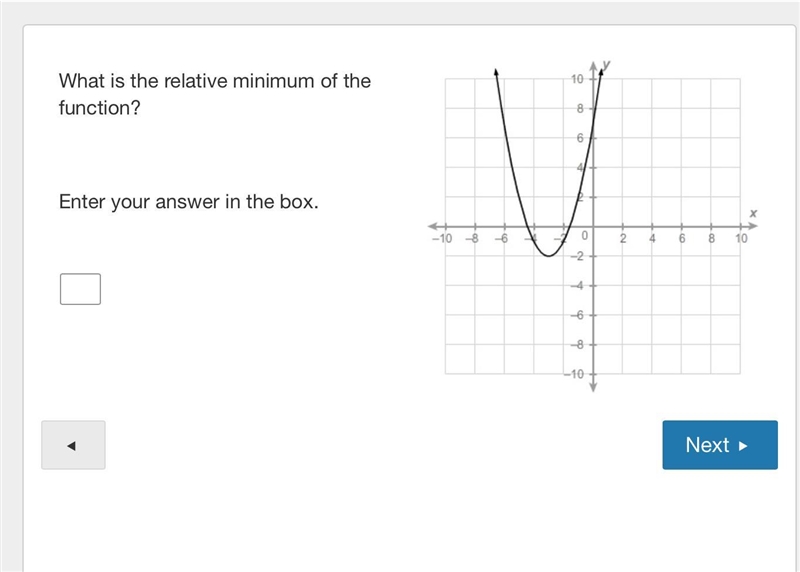 What is the relative minimum of the function? if anyone could help it would be appreciated-example-1