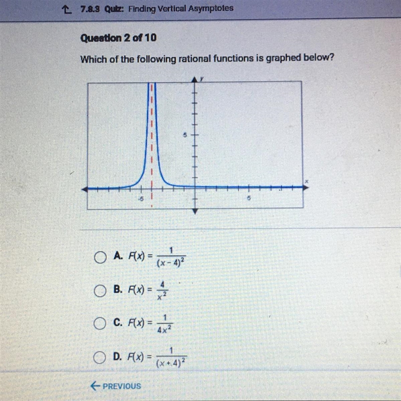 Which of the following rational functions is graphed below?-example-1