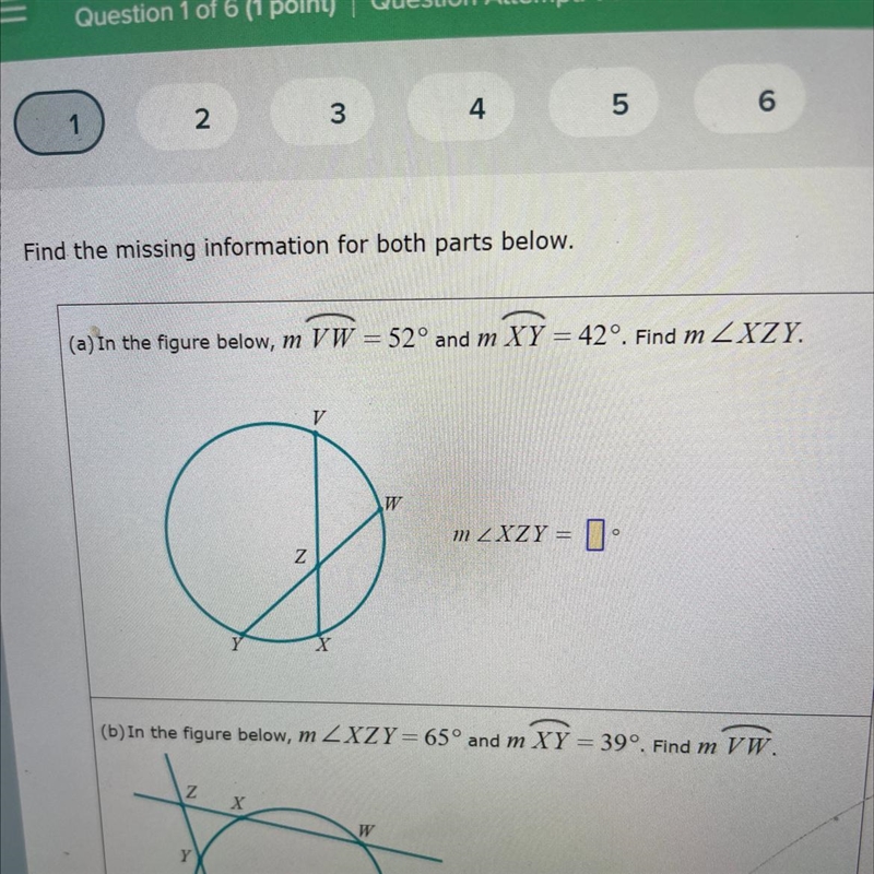 Find the missing information for both parts below. (a) In the figure below, m VW = 52° and-example-1