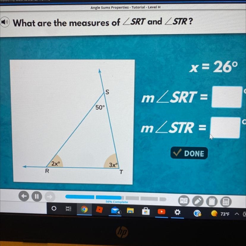 X= 26° s mZSRT = 50° o O mZSTR = DONE 28 3% T-example-1