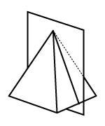 A right rectangular pyramid is sliced throught its vertex and perpendicular to its-example-1