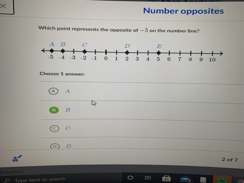 Which point represents the opposite of —5 on the number line?-example-1