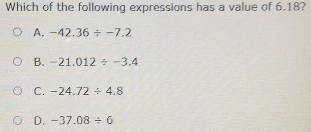 Which of the following expressions has a Value of 6.18???-example-1